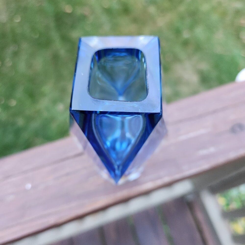 Murano Mandruzzato Sommerso Faceted Glass Blue Gold Layer Vase Italy Vintage 6.5 - Picture 6 of 10